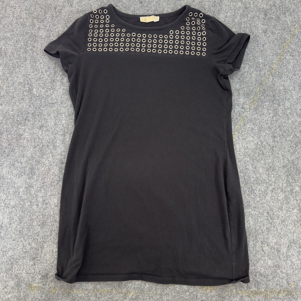 Michael Kors Grommet Embellished T-Shirt Dress Black Size L